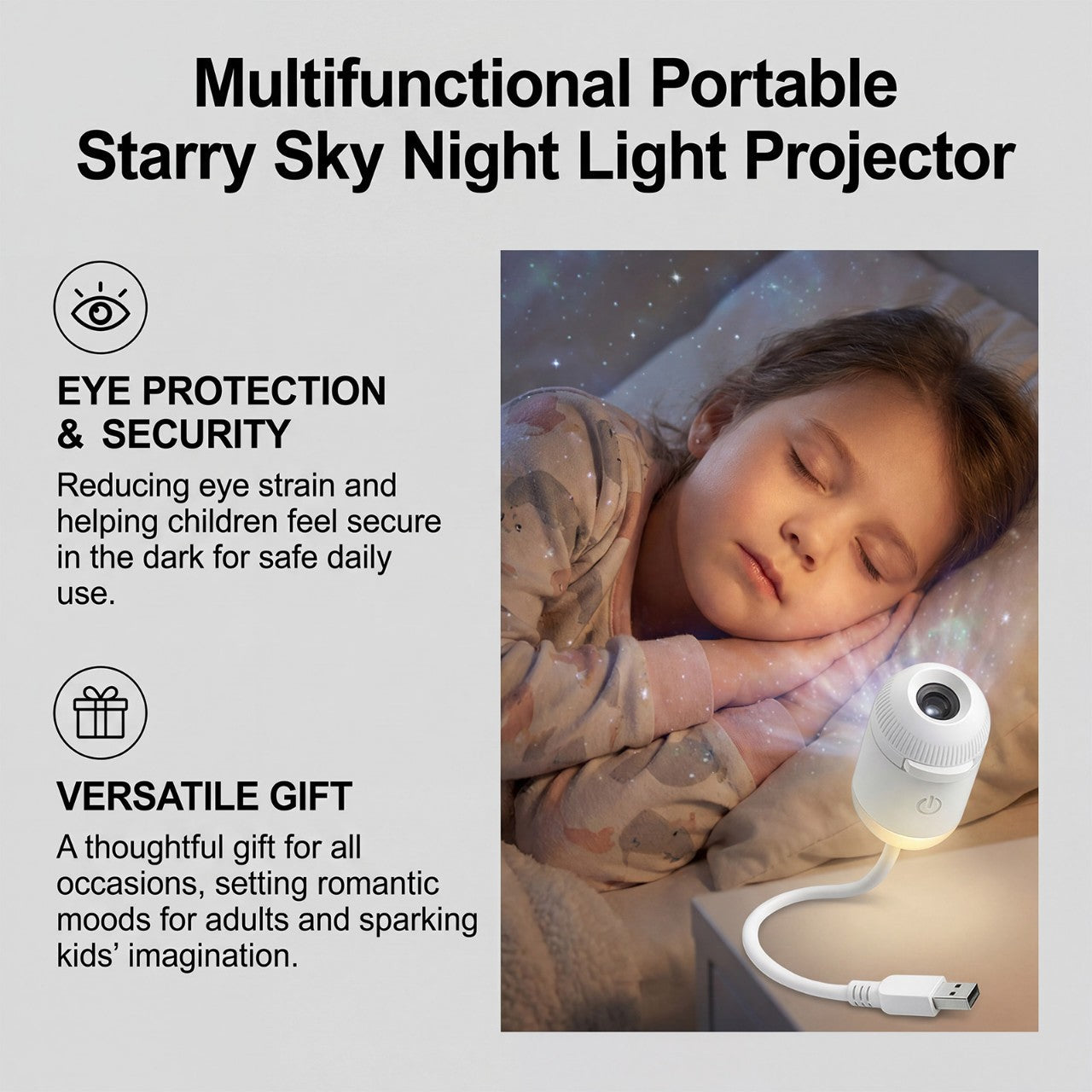 USB Starry Sky Projector Night Light – Galaxy Ambient Lamp for Bedroom, Nursery & Relaxing Mood Lighting